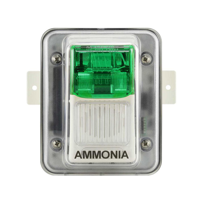 CTI Horn Strobe 24VDC Green Lens with Weather-Proof Mounting Backbox, Labeled 'Ammonia'